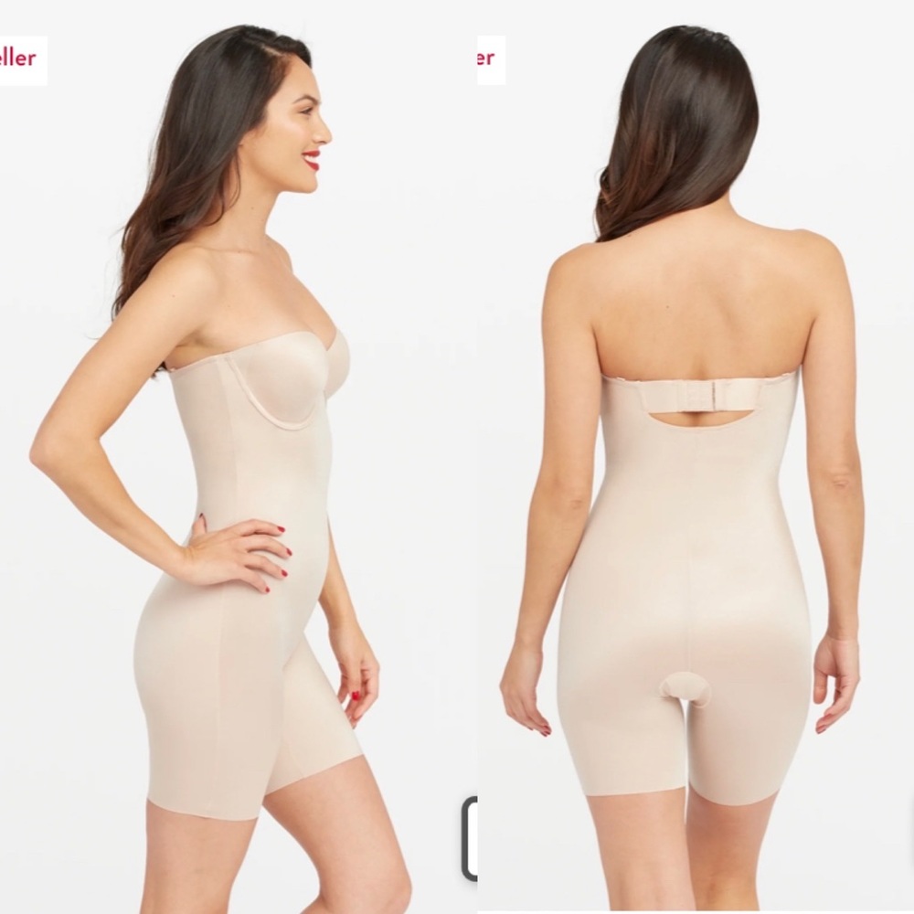 Spanx Suit Your Fancy Strapless Cupped Mid Thigh Bodysuit size S - Picture 3 of 16